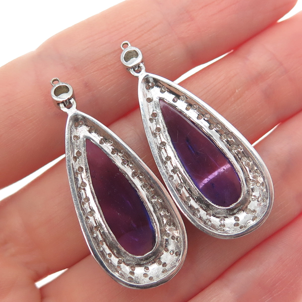 925 Sterling Silver Real Diamond & Amethyst Teardrop Jacket Earrings