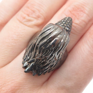 925 Sterling Silver Black Rhodium & 14K Gold Real Diamond Eagle Ring Size 7.5