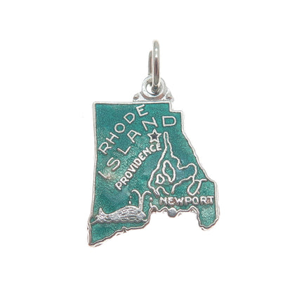 925 Sterling Silver Vintage Enamel Rhode Island State Minimalist Charm Pendant