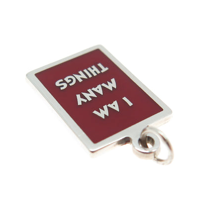 925 Sterling Silver Red Enamel "I Am Many Things" Minimalist Charm Pendant