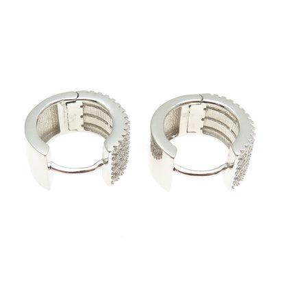 925 Sterling Silver Round-Cut C Z Multi-Row Hoop Earrings