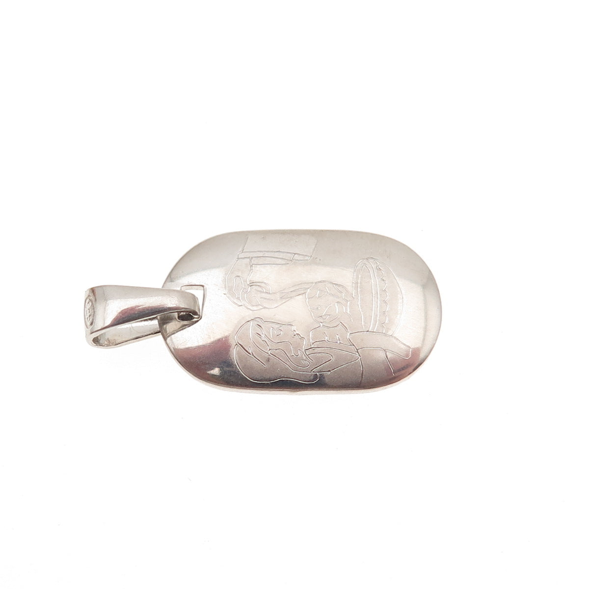 925 Sterling Silver Vintage Italy Engraved Cooking Scene Religious Charm Pendant