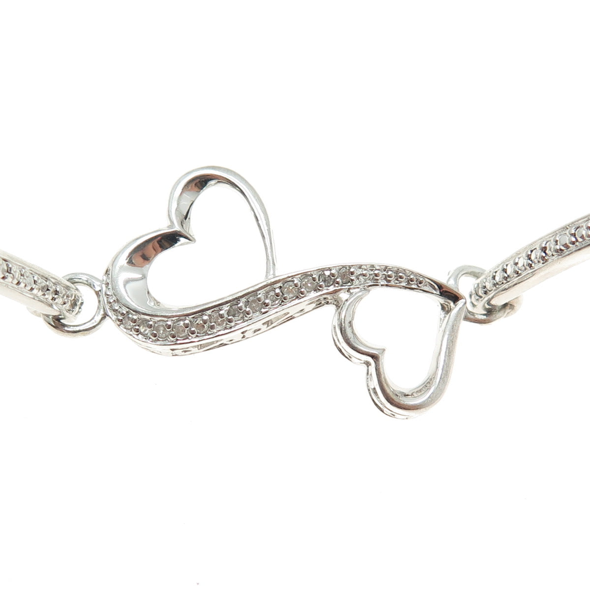 925 Sterling Silver Real Round-Cut Diamond Infinity Heart Bracelet 7"