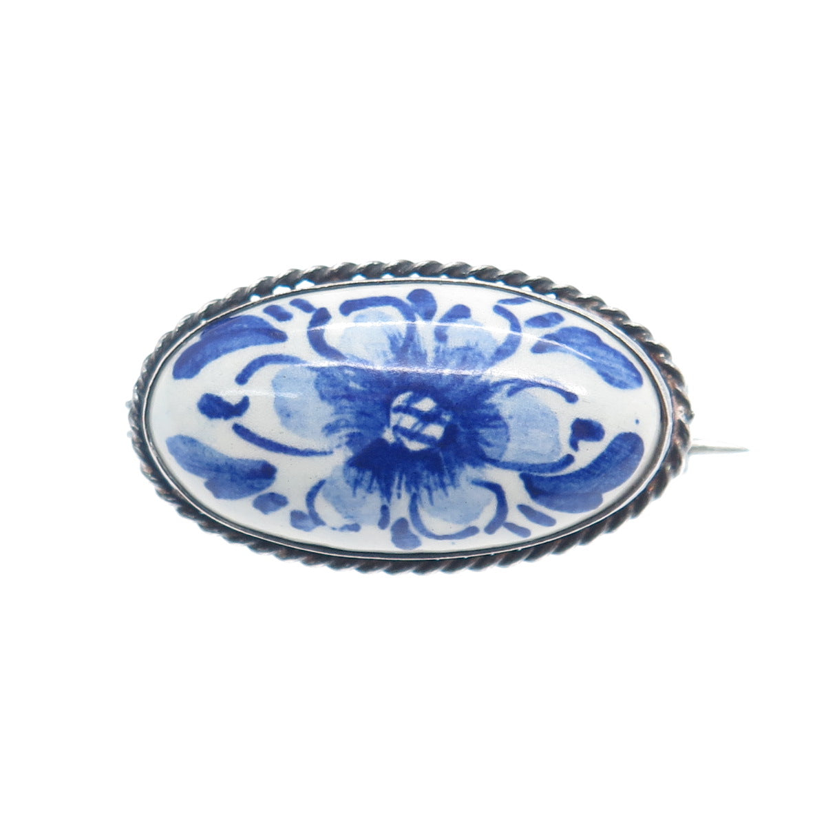 835 Silver Vintage GBS Netherlands Ceramic Flower Pin Brooch