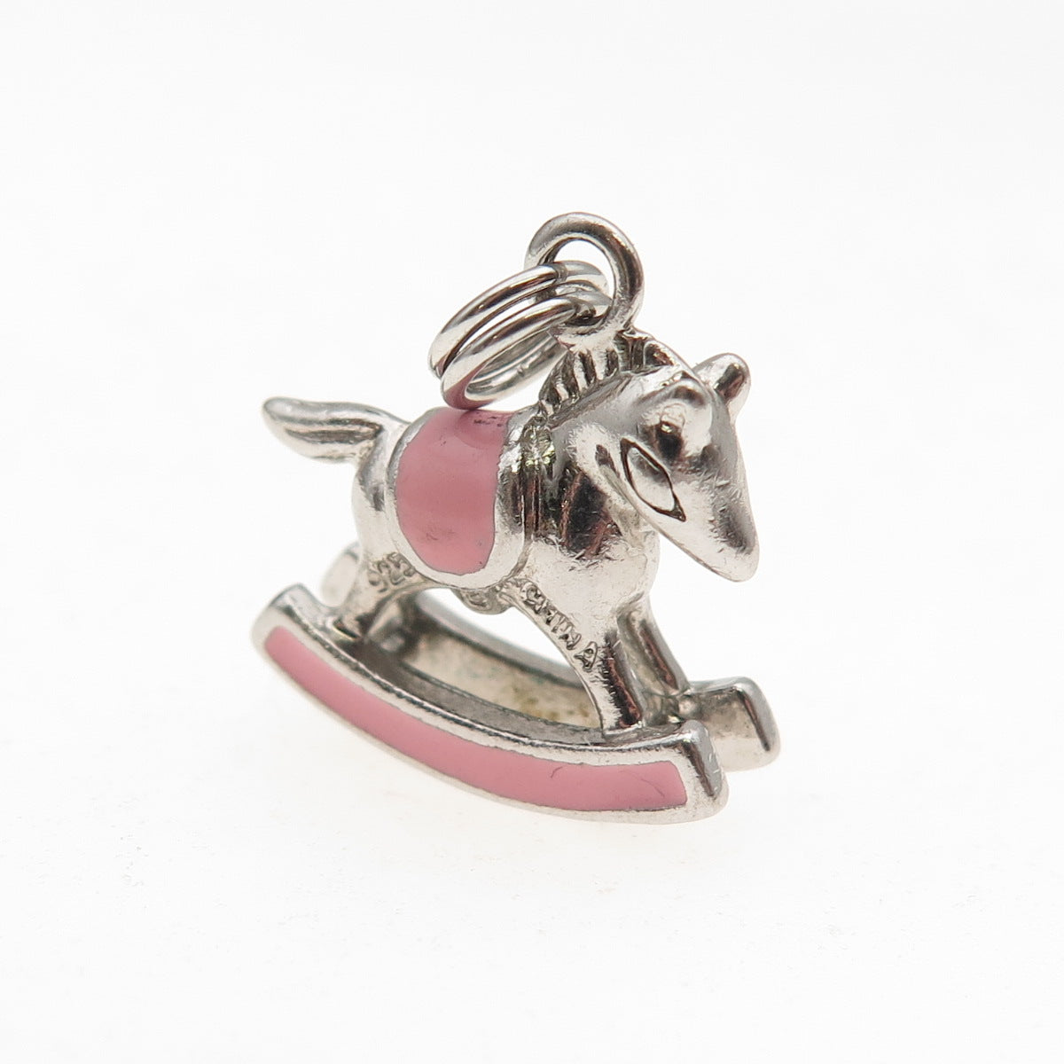 Ross Simons 925 Sterling Silver Pink Enamel Rocking Horse 3D Charm Pendant