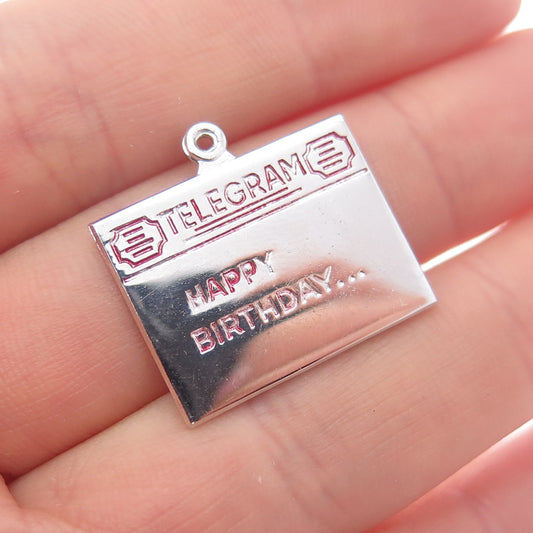 GRIFFITH & SONS Sterling Silver Vintage Enamel Happy Birthday Telegram Pendant