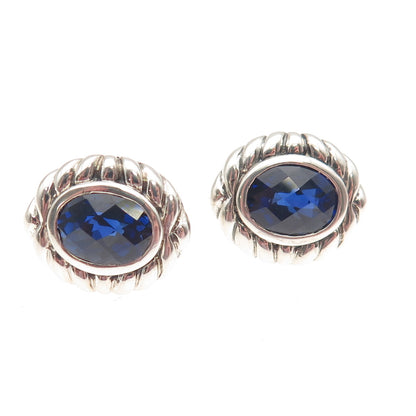 JH YOUNG 925 Sterling Silver Lab-Created Sapphire Modernist Earrings