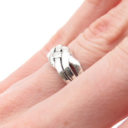 925 Sterling Silver Vintage Modernist Woven Oxidized Ring Size 5.25