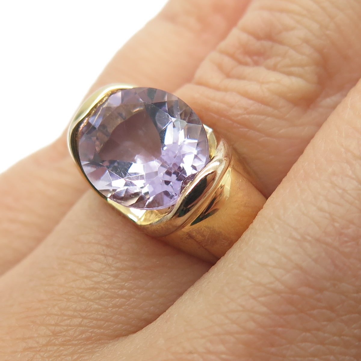 LIRM 925 Sterling Silver Gold Plated Vintage Real Amethyst Gem Ring Size 6.25