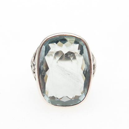 925 Sterling Antique Art Deco Real Diamond & Aquamarine Oxidized Ring Size 6.5