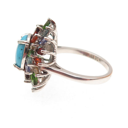 D'Joy 925 Sterling Silver Real Turquoise & Multi-Color Gem Ring Size 8