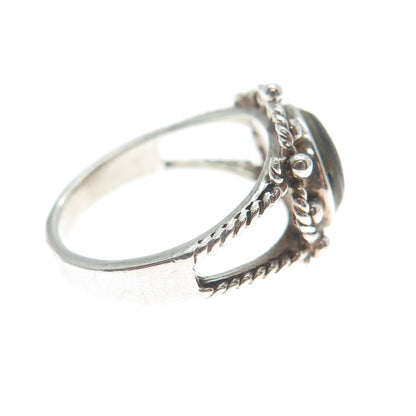 925 Sterling Silver Vintage Real Abalone Shell Modernist Beaded Ring Size 5.25