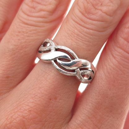 925 Sterling Silver Vintage Modernist Wavy Oxidized Ring Size 8