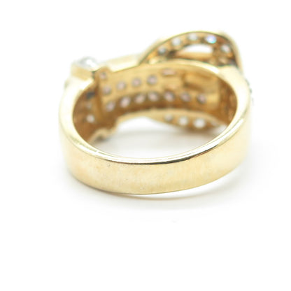 925 Sterling Silver Gold Plated Real Smoky Quartz & C Z Belt Ring Size 6.25