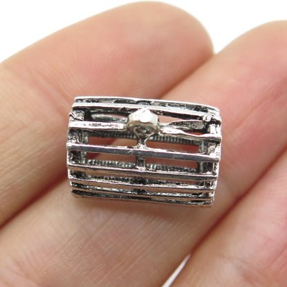 925 Sterling Silver Antique Art Deco Cage Minimalist Charm Pendant