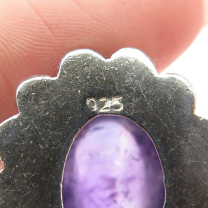 925 Sterling Silver Vintage Real Amethyst Gemstone Pendant