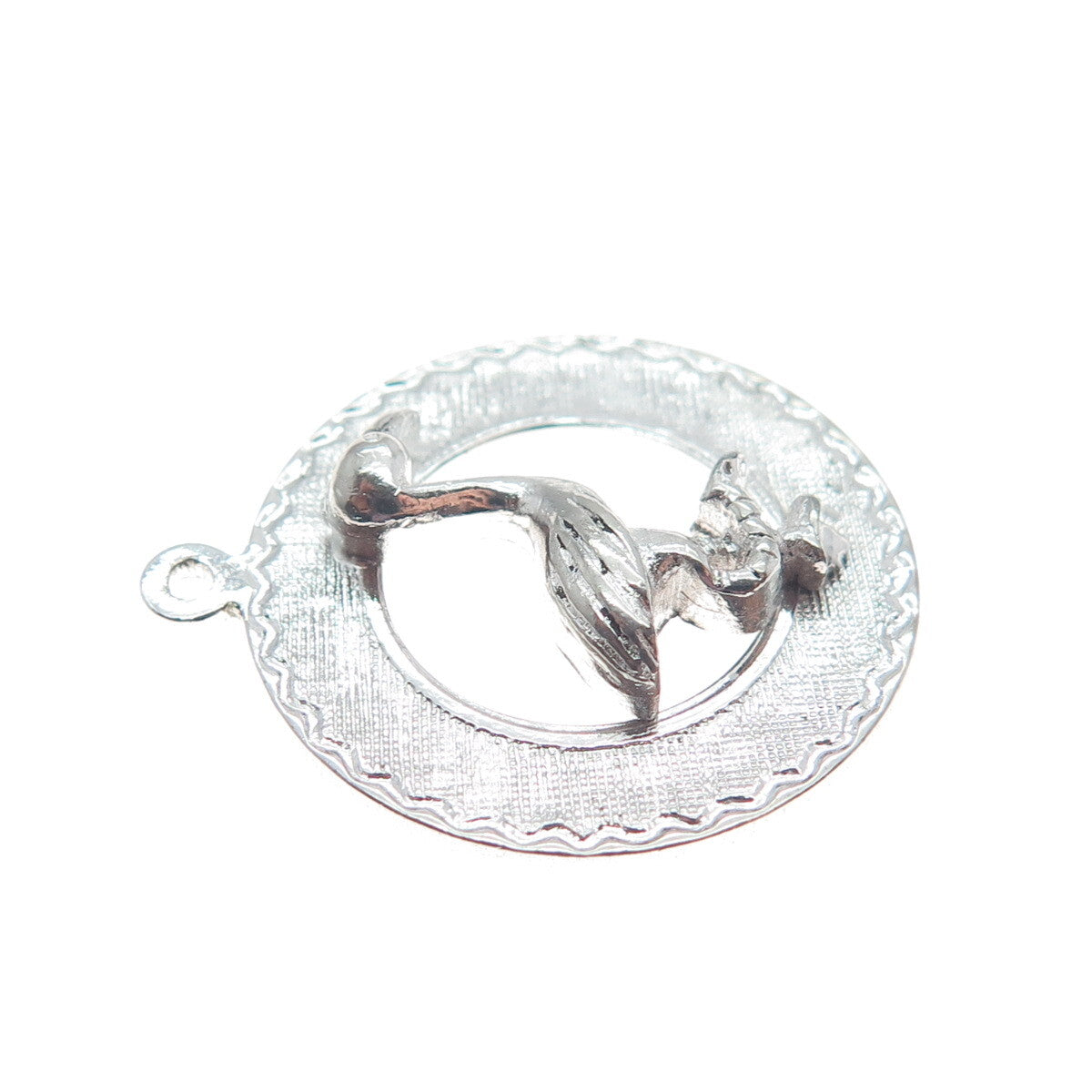 ELCO 925 Sterling Silver Vintage Flamingo Bird Minimalist Round Charm Pendant