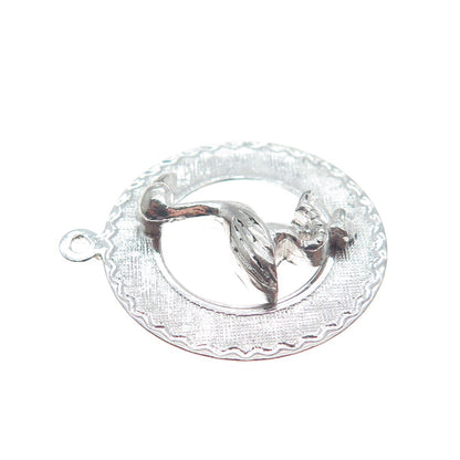 ELCO 925 Sterling Silver Vintage Flamingo Bird Minimalist Round Charm Pendant