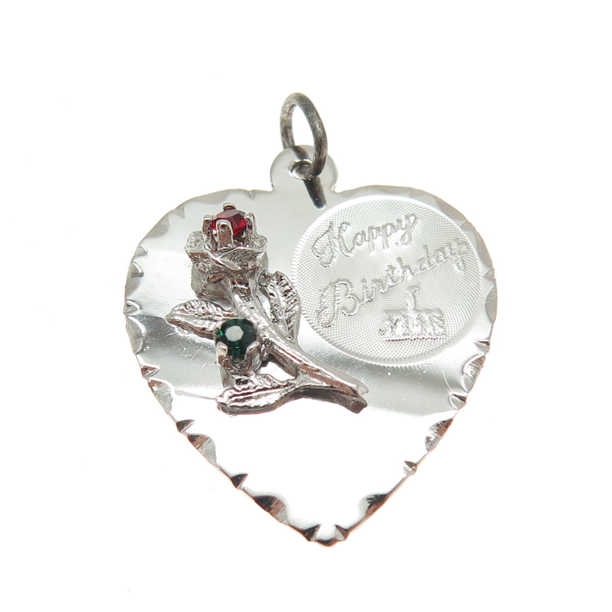 TOWN & COUNTRY Sterling Silver Vintage Rhinestone Happy Birthday Heart Pendant