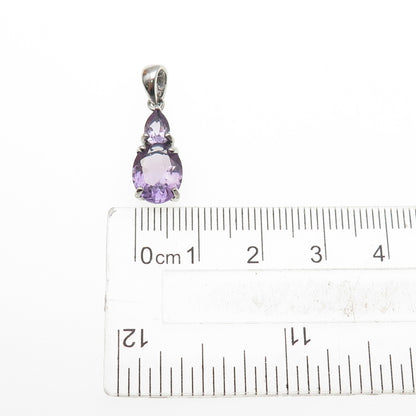 925 Sterling Silver Real Oval & Pear-Cut Amethyst Mini Charm Pendant