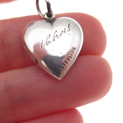 925 Sterling Silver Antique Art Deco Engraved Chatelaine Heart Charm Pendant