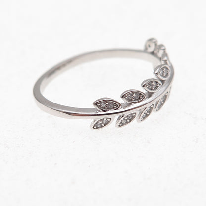 925 Sterling Silver Round-Cut C Z Laurel Floral Ring Size 8