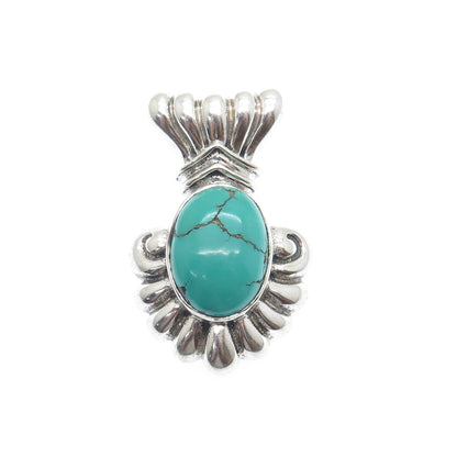 925 Sterling Silver Vintage Real Kingman Turquoise Ribbed Oxidized Slide Pendant