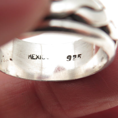 925 Sterling Silver Vintage Mexico Woven Rotating Band Ring Size 10.25