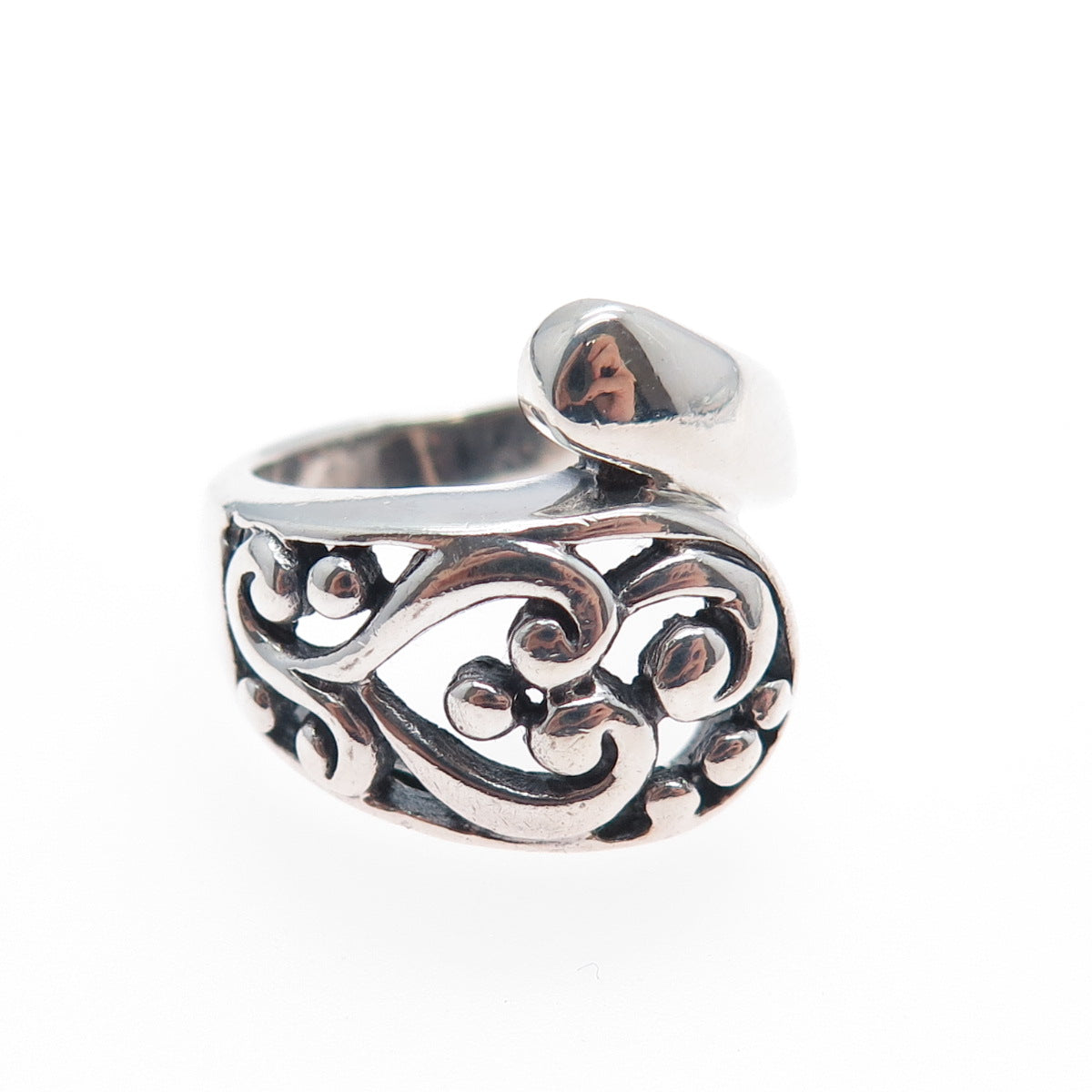 SX SALLY C 925 Sterling Silver Vintage Modernist Swirl Heart Ring Size 6.25