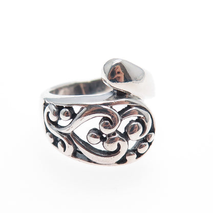 SX SALLY C 925 Sterling Silver Vintage Modernist Swirl Heart Ring Size 6.25