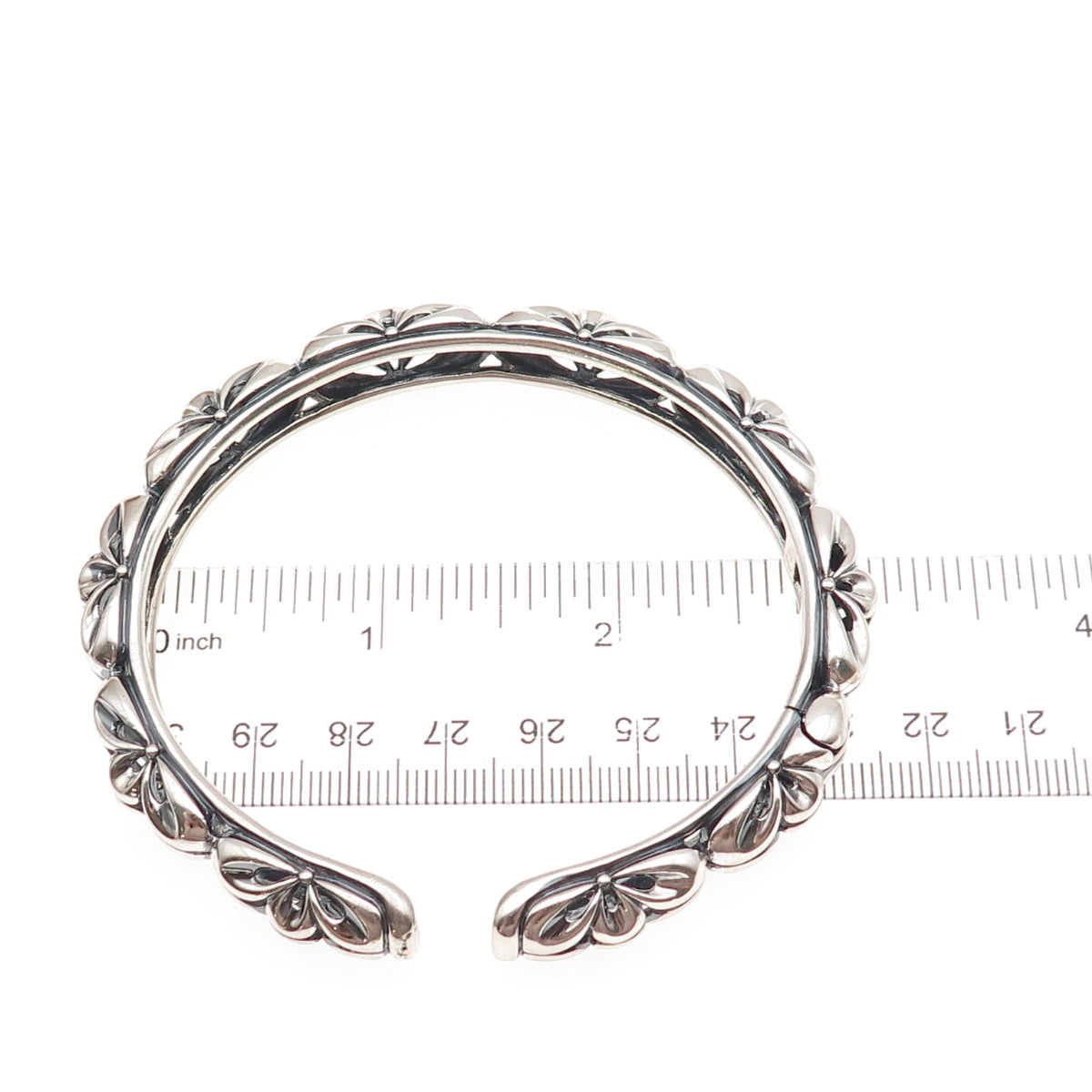 925 Sterling Silver Vintage Floral Ornate Oxidized Cuff Bracelet 8.25"
