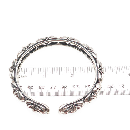 925 Sterling Silver Vintage Floral Ornate Oxidized Cuff Bracelet 8.25"