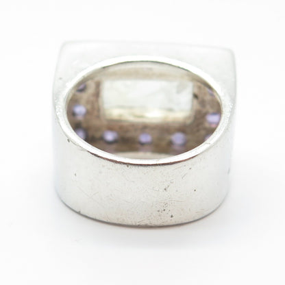 925 Sterling Silver Vintage Real Moonstone & Amethyst Gemstone Ring Size 6.25