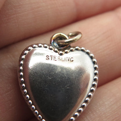 925 Sterling Silver Antique Puffy Heart Beaded Charm Pendant