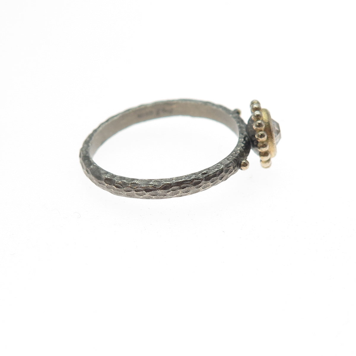 JOEY J. 925 Sterling Silver 2-Tone C Z Oxidized Hammered Ring Size 7