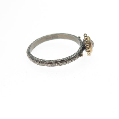 JOEY J. 925 Sterling Silver 2-Tone C Z Oxidized Hammered Ring Size 7