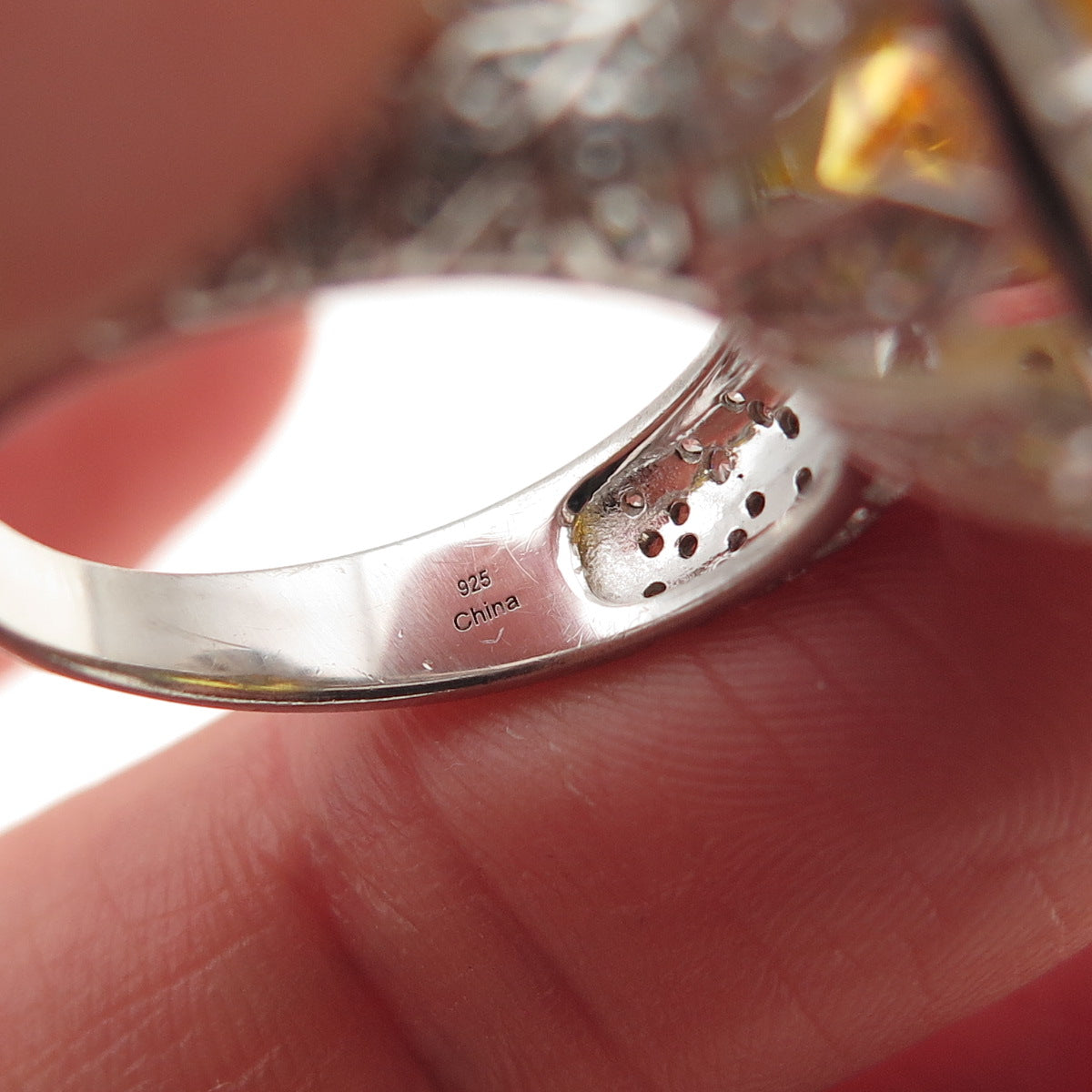 925 Sterling Silver Round-Cut Canary & White C Z Ring Size 7