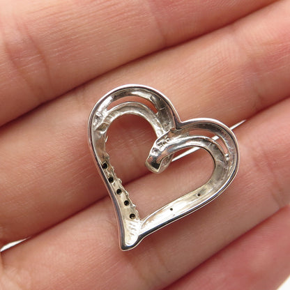 925 Sterling Silver Real Round-Cut White Diamond Heart Slide Pendant