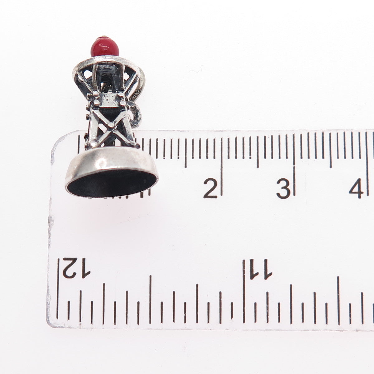 BEAU Sterling Silver Antique Art Deco Enamel Lighthouse Mini 3D Charm Pendant