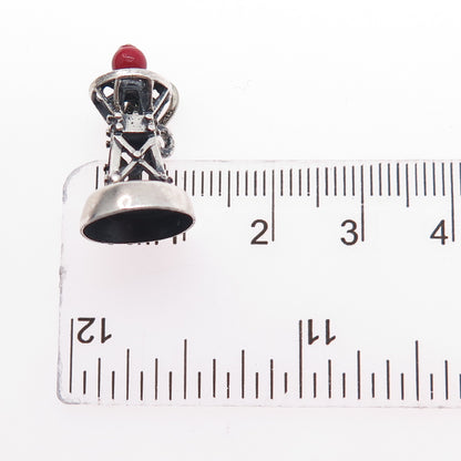 BEAU Sterling Silver Antique Art Deco Enamel Lighthouse Mini 3D Charm Pendant