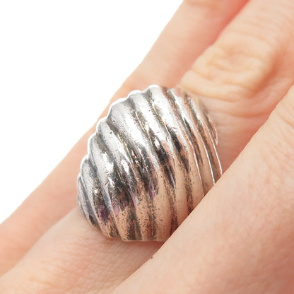 925 Sterling Silver Vintage Mexico Modernist Wavy Ribbed Dome Ring Size 6
