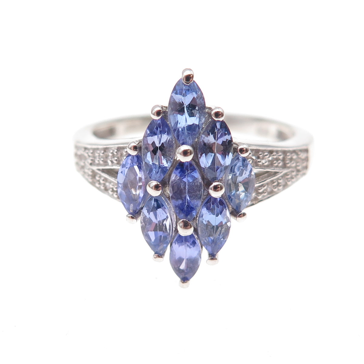 Chuck Clemency 925 Sterling Silver Real Tanzanite & White Topaz Ring Size 8
