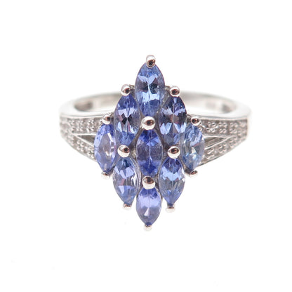 Chuck Clemency 925 Sterling Silver Real Tanzanite & White Topaz Ring Size 8