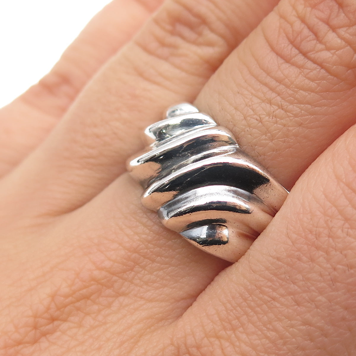 CHAPAL ZENRAY Sterling Silver Vintage Modernist Ribbed Oxidized Ring Size 8.25