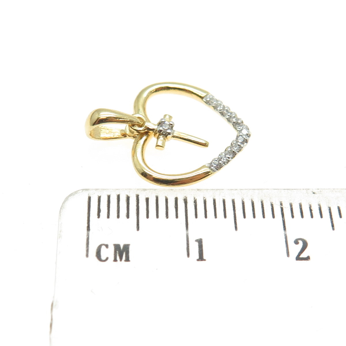 HAN 925 Sterling Silver Gold Plated Round-Cut C Z Heart Cross Minimalist Pendant