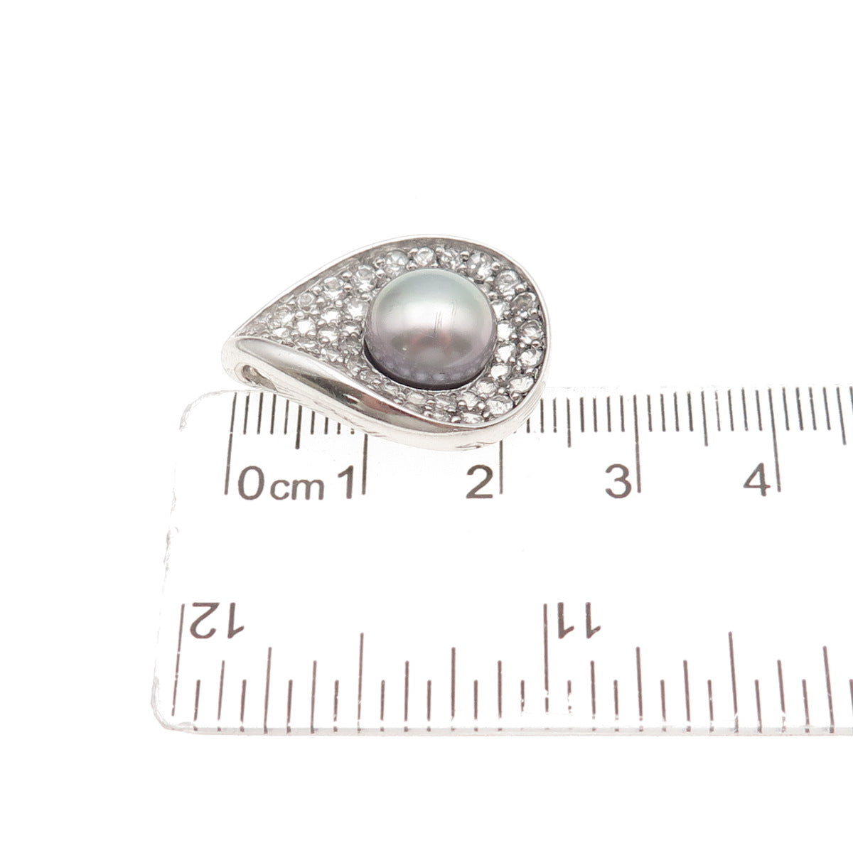 925 Sterling Silver Real Pearl & White Topaz Teardrop Slide Charm Pendant