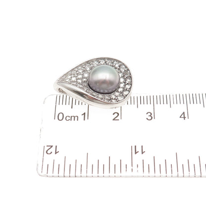 925 Sterling Silver Real Pearl & White Topaz Teardrop Slide Charm Pendant