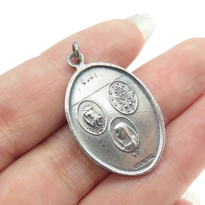 925 Sterling Silver Antique Art Deco Enamel WWII US Army Religious Pendant