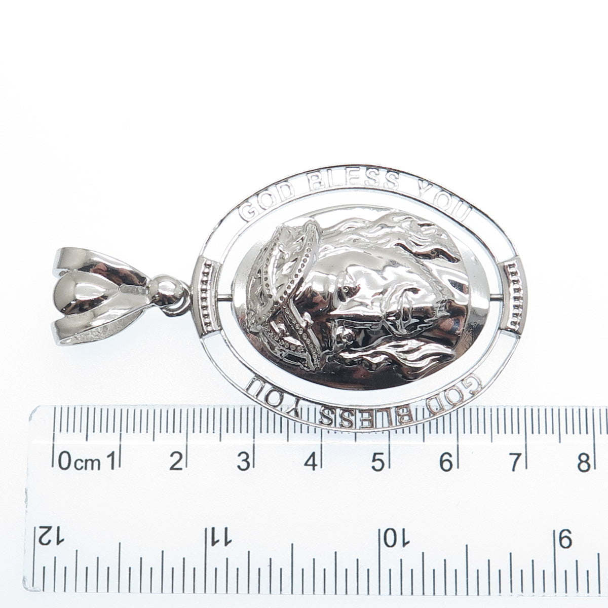 925 Sterling Silver St. Mary & Jesus God Bless You Double Sided Pendant