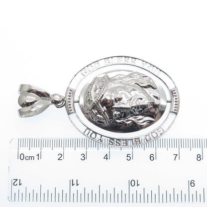 925 Sterling Silver St. Mary & Jesus God Bless You Double Sided Pendant